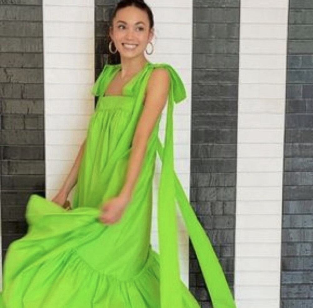 Christopher John Rogers Dress Womens Small Green Strap Tie Midi Babydoll A-Line